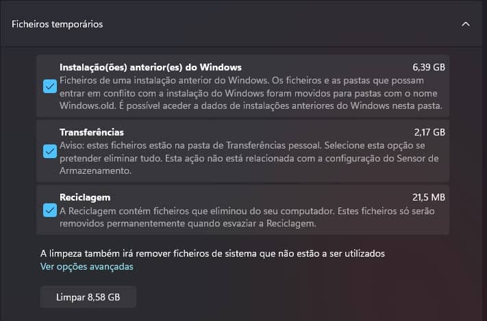 Windows ficheiros desnecessários